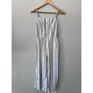 Old Navy Linen Blend Jumpsuit Sz XS White Black Tribal Wide Leg Boho Summer